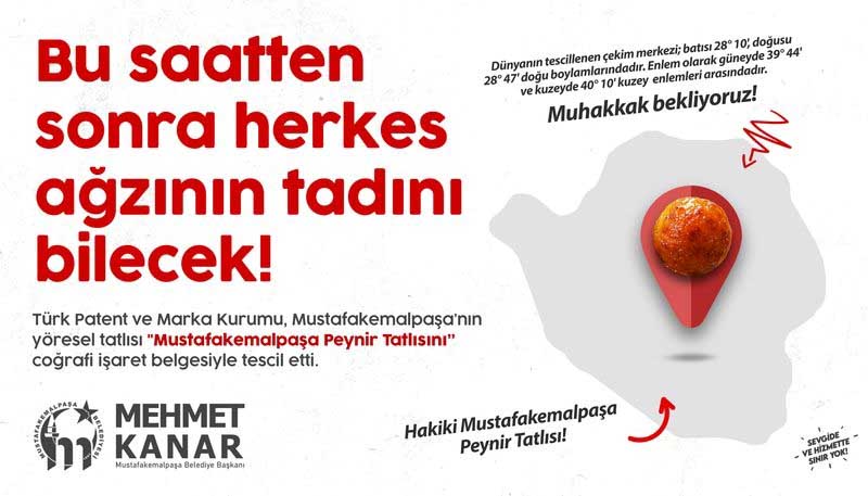 MUSTAFAKEMALPAŞA PEYNİR TATLISI TESCİLLENDİ